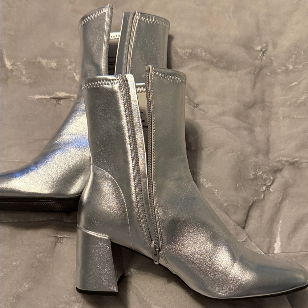 a new day Shiny Silver Block Heel Boots